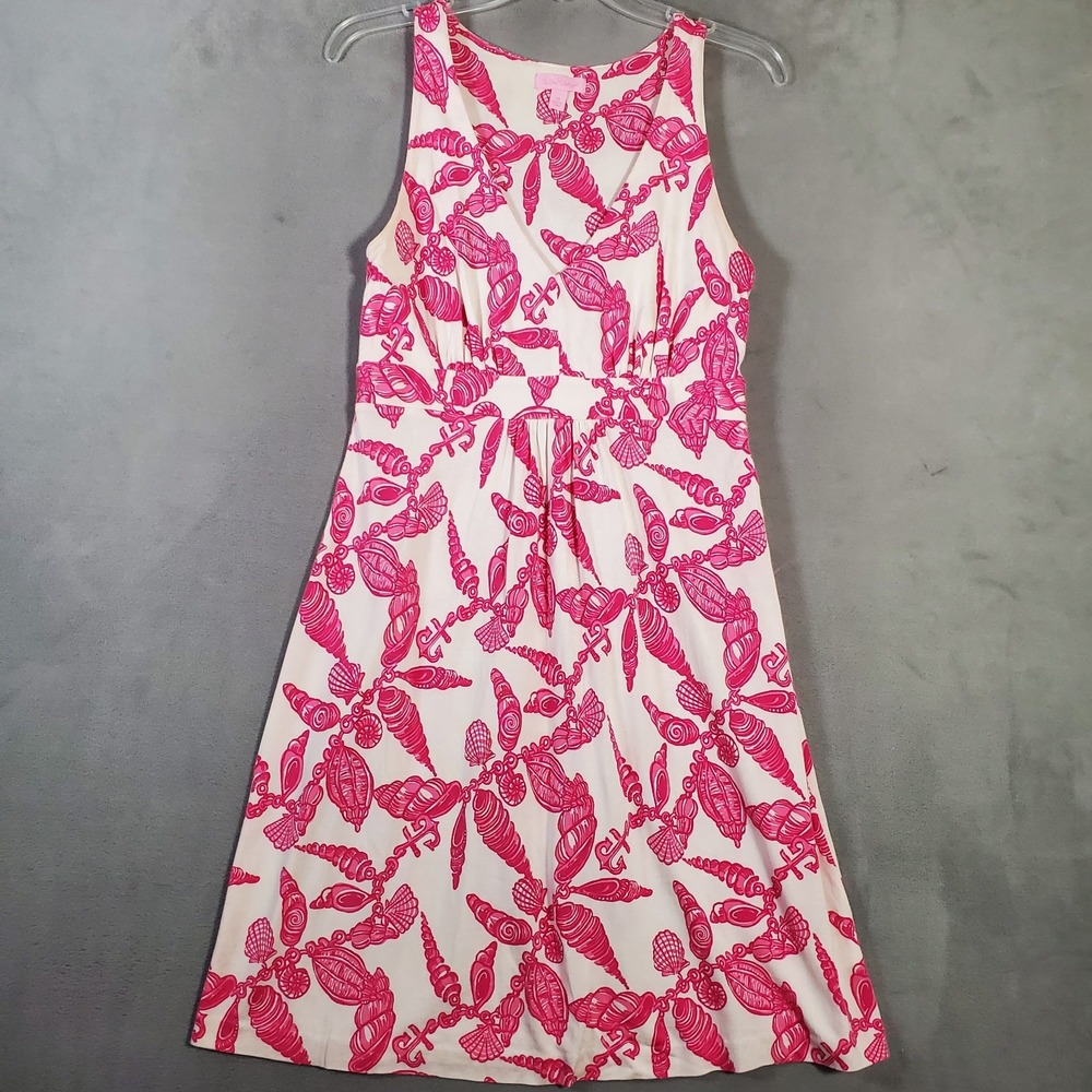 Lilly‎ Pulitzer Patty Dress Womens M Pink Shells Anchors Silk Blend Resort Beach
